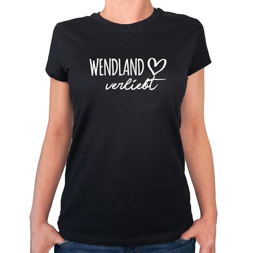 Huuraa Damenshirt Wendland verliebt Geschenk Größe XL Black Bio Baumwolle Fairtrade Wendland Präsent von Huuraa