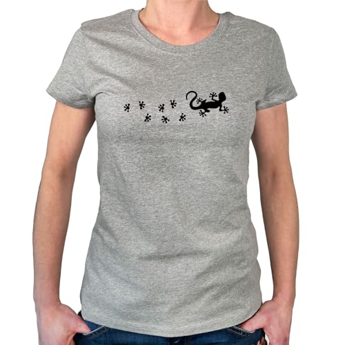 Huuraa Frauenshirt Gecko Tapsen Geschenk Größe S Sport Grey Bio Baumwolle Fairtrade Gecko Überraschung von Huuraa