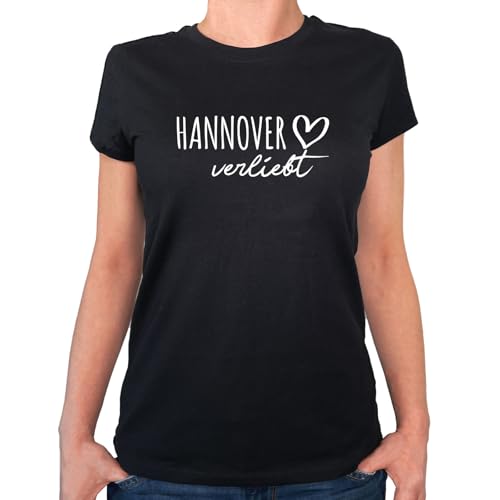 Huuraa Damenshirt Hannover verliebt Geschenk Größe XL Black Bio Baumwolle Fairtrade Hannover Präsent von Huuraa
