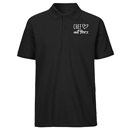 HUURAA! Herren Polo Shirt Chef mit Herz Bio Baumwolle Fairtrade Oberteil Größe L Black mit Motiv für die tollsten Menschen Geschenk Idee für Freunde und Familie von HUURAA