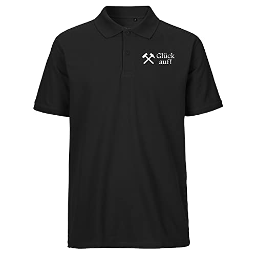 HUURAA Herren Polo Shirt Glück auf! Ruhrpott Bio Baumwolle Fairtrade Oberteil Größe L mit Bergbau Motiv Geschenk Idee für Freunde und Familie von HUURAA