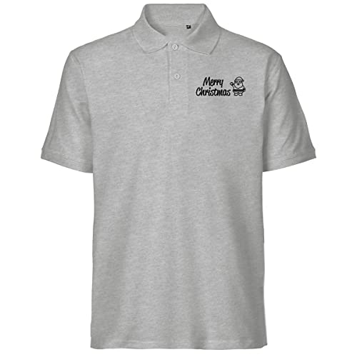 HUURAA Herren Polo Shirt Merry Christmas Weihnachtsmann Bio Baumwolle Fairtrade Oberteil Größe S Sport Grey mit Motiv zu Weihnachten Geschenk Idee für Freunde und Familie von HUURAA