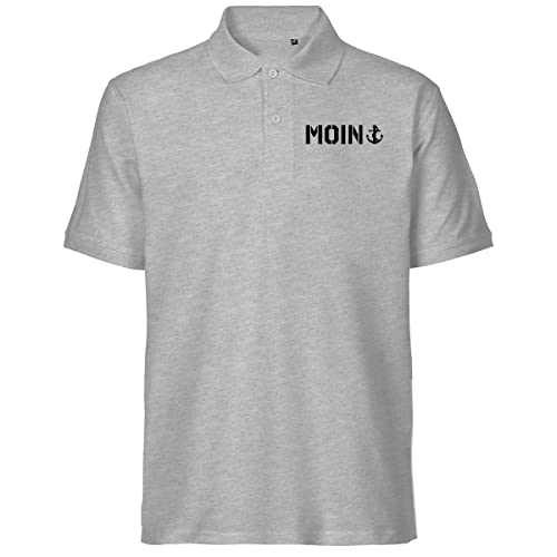 HUURAA! Herren Polo Shirt Moin Anker Schriftzug Bio Baumwolle Fairtrade Oberteil Größe XL Sport Grey mit Motiv für Nordlichter Geschenk Idee für Freunde und Familie von HUURAA