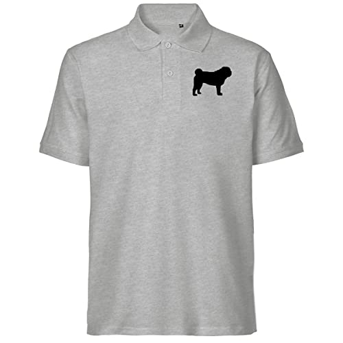 HUURAA Herren Polo Shirt Mops Silhouette Bio Baumwolle Fairtrade Oberteil Größe L mit Motiv für Hundefreunde Geschenk Idee für Freunde und Familie von HUURAA