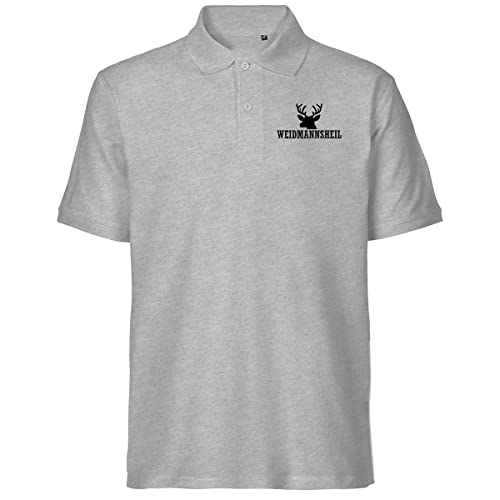 HUURAA Herren Polo Shirt Weidmannsheil Hirsch Jägergruß Bio Baumwolle Fairtrade Oberteil Größe L mit Motiv für Jäger Geschenk Idee für Freunde und Familie von HUURAA