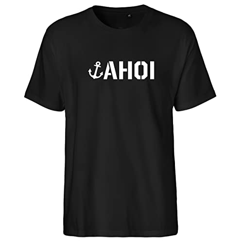 HUURAA Herren T-Shirt AHOI Anker Seemannsgruß Bio Baumwolle Fairtrade Oberteil Größe L mit Motiv für Matrosen Geschenk Idee für Freunde und Familie von HUURAA