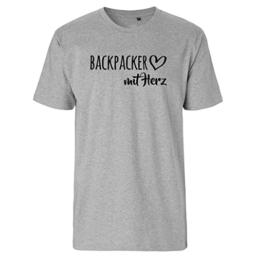 huuraa Herren T-Shirt Backpacker mit Herz Bio Baumwolle Fairtrade Oberteil Größe L Sport Grey mit Motiv für die tollsten Menschen Geschenk Idee für Freunde und Familie von huuraa