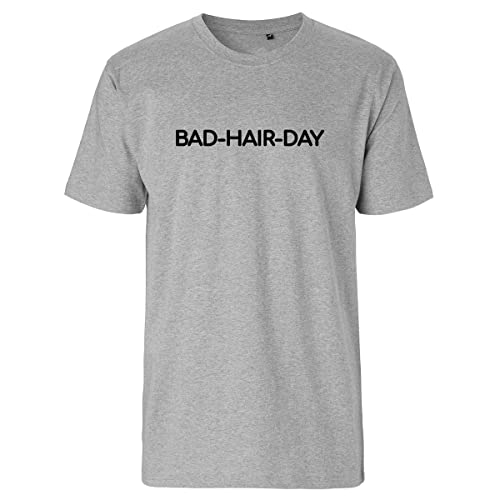 Huuraa Herren T-Shirt Bad Hair Day Schriftzug Bio Baumwolle Fairtrade Oberteil Größe XL mit Motiv für alle mit stylischer Frisur Geschenk Idee für Freunde und Familie von Huuraa