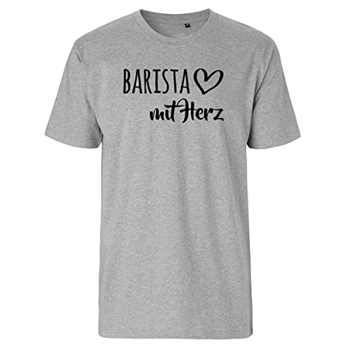 HUURAA Herren T-Shirt Barista mit Herz Bio Baumwolle Fairtrade Oberteil Größe L Sport Grey mit Motiv für die tollsten Menschen Geschenk Idee für Freunde und Familie von HUURAA