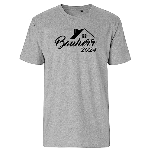 Huuraa Herren T-Shirt Bauherr 2024 Haus Bio Baumwolle Fairtrade Oberteil Größe L mit Motiv für Bauherren Geschenk Idee für Freunde und Familie von Huuraa