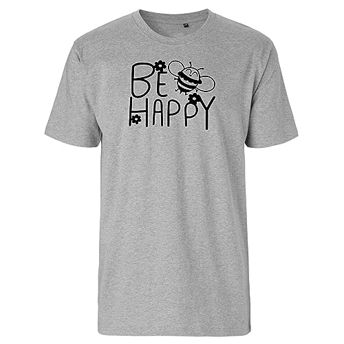 Huuraa Herren T-Shirt Be Happy Biene Bio Baumwolle Fairtrade Oberteil Größe L mit süßem Motiv Geschenk Idee für Freunde und Familie von Huuraa