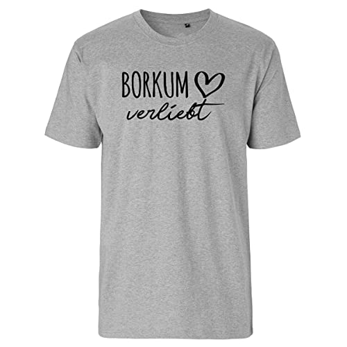 HUURAA Herren T-Shirt Borkum verliebt Bio Baumwolle Fairtrade Oberteil Größe XXL Sport Grey mit Namen deiner lieblings Insel Geschenk Idee für Freunde und Familie von HUURAA