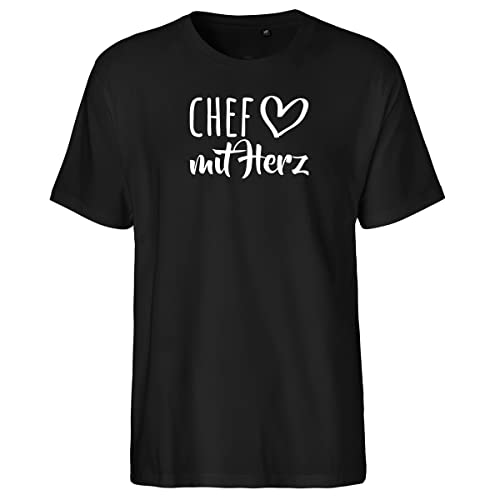 HUURAA Herren T-Shirt Chef mit Herz Bio Baumwolle Fairtrade Oberteil Größe M Black mit Motiv für die tollsten Menschen Geschenk Idee für Freunde und Familie von HUURAA