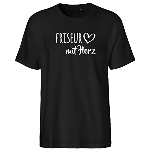 HUURAA Herren T-Shirt Friseur mit Herz Bio Baumwolle Fairtrade Oberteil Größe XL Black mit Motiv für die tollsten Menschen Geschenk Idee für Freunde und Familie von HUURAA