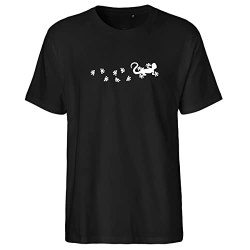 HUURAA Herren T-Shirt Gecko Tapsen Bio Baumwolle Fairtrade Oberteil Größe M Black mit Motiv für alle Echsen Freunde Geschenk Idee für Freunde und Familie von HUURAA