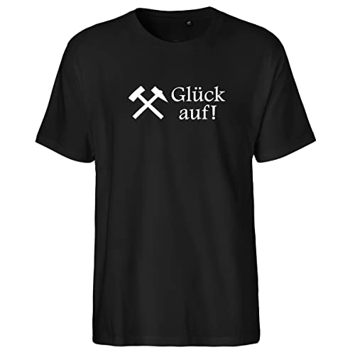 HUURAA Herren T-Shirt Glück auf! Ruhrpott Bio Baumwolle Fairtrade Oberteil Größe XL mit Bergbau Motiv Geschenk Idee für Freunde und Familie von HUURAA