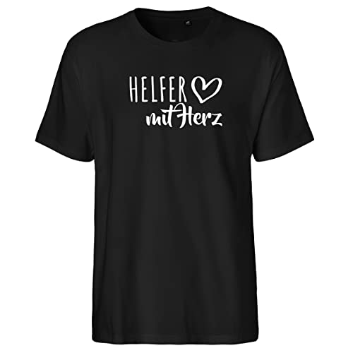 HUURAA Herren T-Shirt Helfer mit Herz Bio Baumwolle Fairtrade Oberteil Größe L Black mit Motiv für die tollsten Menschen Geschenk Idee für Freunde und Familie von HUURAA