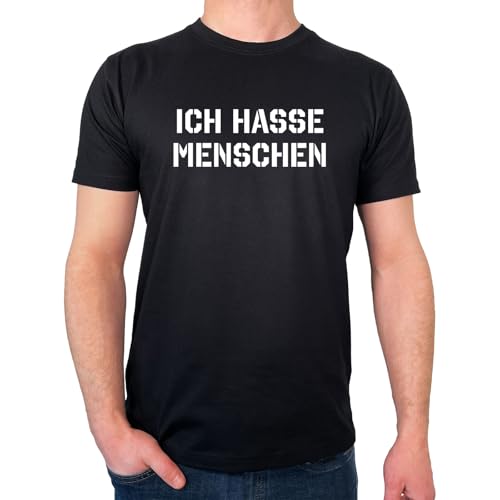 HUURAA Herren T-Shirt ICH Hasse Menschen Bio Baumwolle Fairtrade Oberteil Größe L Black mit witzigem Spurch Geschenk Idee für Freunde und Familie von HUURAA