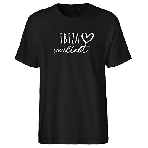 HUURAA Herren T-Shirt Ibiza verliebt Bio Baumwolle Fairtrade Oberteil Größe L Black mit Namen deiner lieblings Insel Geschenk Idee für Freunde und Familie von HUURAA