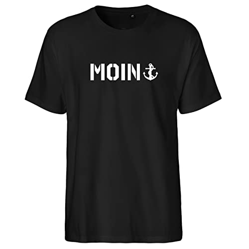 HUURAA Herren T-Shirt Moin Anker Schriftzug Bio Baumwolle Fairtrade Oberteil Größe XL Black mit Motiv für Nordlichter Geschenk Idee für Freunde und Familie von HUURAA