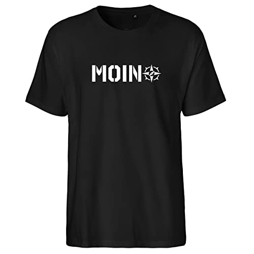 HUURAA Herren T-Shirt Moin Kompass Schriftzug Bio Baumwolle Fairtrade Oberteil Größe XL Black mit Motiv für Nordlichter Geschenk Idee für Freunde und Familie von HUURAA