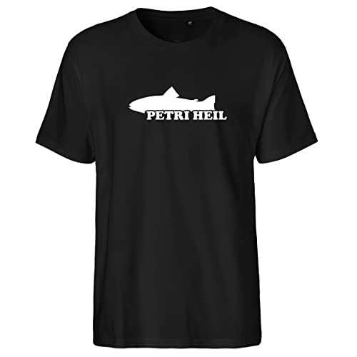 HUURAA Herren T-Shirt Petri Heil Fischergruß Bio Baumwolle Fairtrade Oberteil Größe XXL mit Motiv für Angler Geschenk Idee für Freunde und Familie von HUURAA