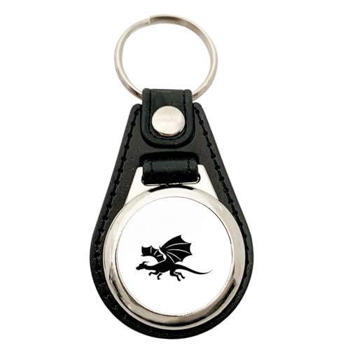 Huuraa Anhänger Drache Silhouette Geschenk Metall mit Kunstleder Einkaufswagenlöser Drache Präsent von Huuraa