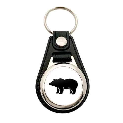 Huuraa Schlüsselanhänger Bär Silhouette Anhänger Größe Metall mit Kunstleder mit Motiv für alle Tierfreunde Geschenk Idee für Freunde und Familie von Huuraa