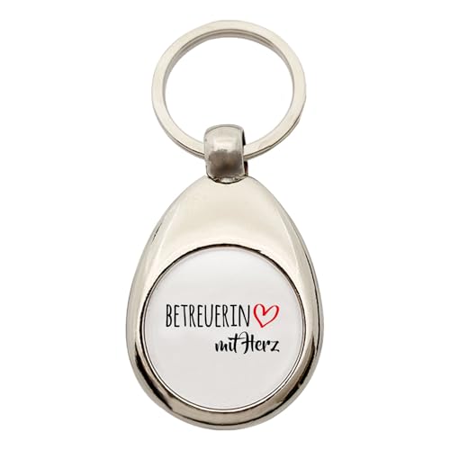 Huuraa Schlüsselanhänger Betreuerin mit Herz Geschenk Metall Einkaufswagenchip Betreuerin Geschenkidee von Huuraa
