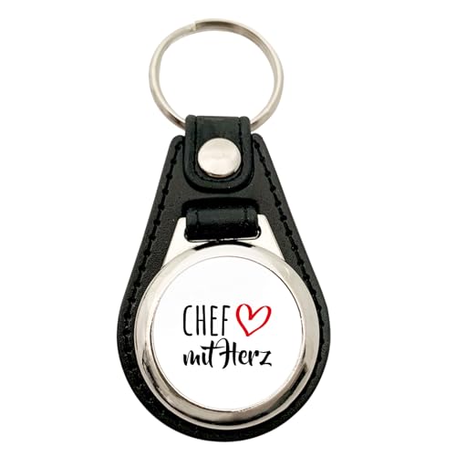 Huuraa Anhänger Chef mit Herz Geschenk Metall mit Kunstleder Einkaufswagenlöser Chef Präsent von Huuraa