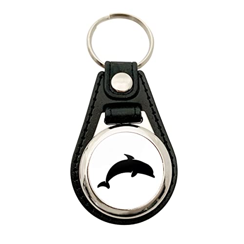 Huuraa Schlüsselanhänger Delfin Silhouette Anhänger Größe Metall mit Kunstleder mit Motiv für alle Tierfreunde Geschenk Idee für Freunde und Familie von Huuraa