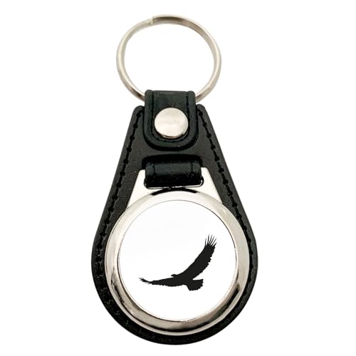 Huuraa Anhänger Eagle Silhouette Adler Geschenk Metall mit Kunstleder Einkaufswagenlöser Eagle Silhouette Präsent von Huuraa
