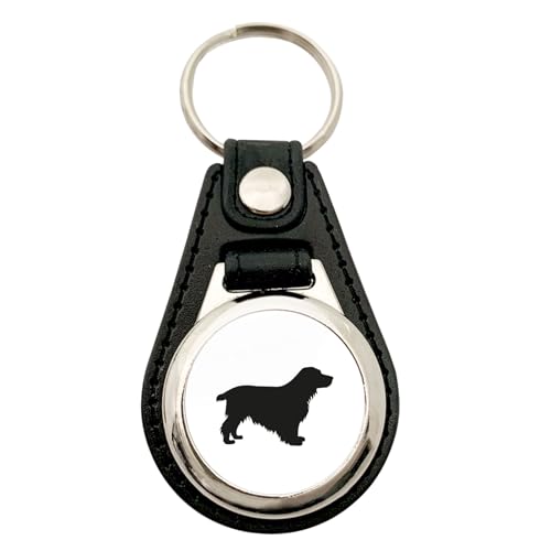 Huuraa Anhänger English Cocker Spaniel Silhouette Geschenk Metall mit Kunstleder Einkaufswagenlöser English Cocker Spaniel Präsent von Huuraa