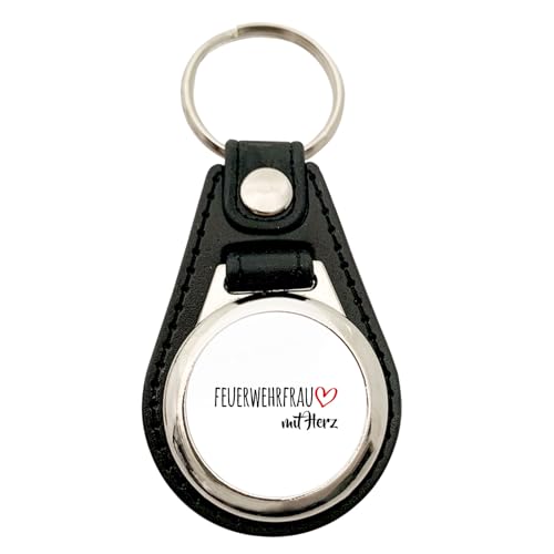 Huuraa Anhänger Feuerwehrfrau mit Herz Geschenk Metall mit Kunstleder Einkaufswagenlöser Feuerwehrfrau Präsent von Huuraa
