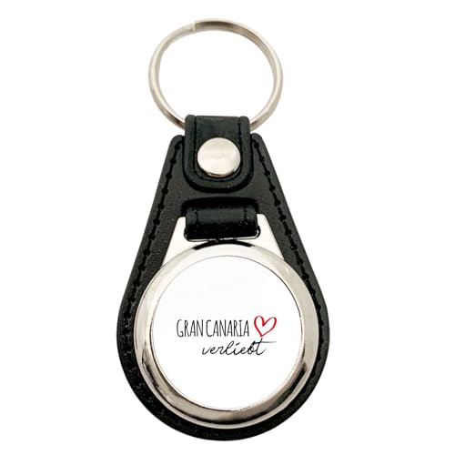 Huuraa Anhänger Gran Canaria verliebt Geschenk Metall mit Kunstleder Einkaufswagenlöser Gran Canaria Präsent von Huuraa