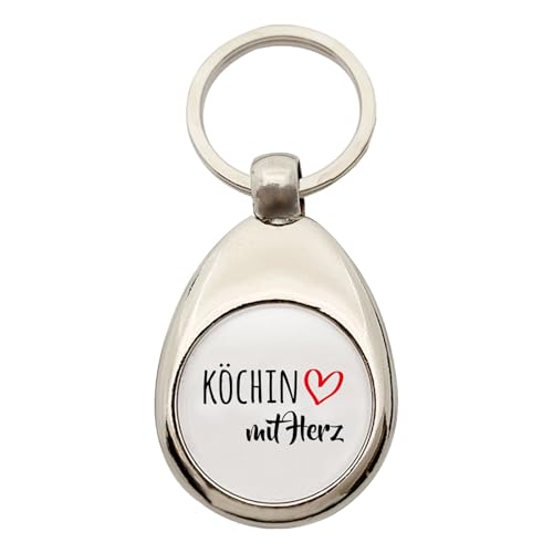 Huuraa Schlüsselanhänger Köchin mit Herz Geschenk Metall Einkaufswagenchip Köchin Geschenkidee von Huuraa