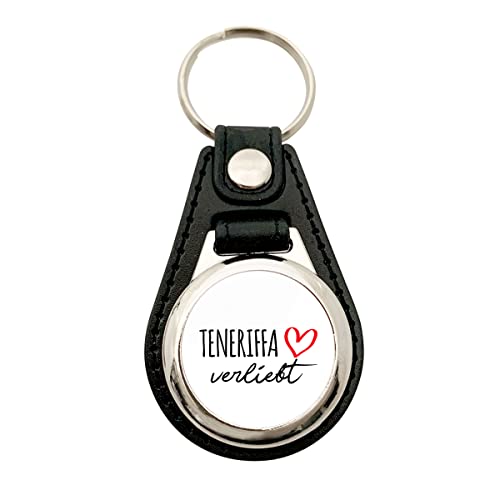 HUURAA Schlüsselanhänger Teneriffa verliebt Anhänger Metall mit Kunstleder mit Namen deiner lieblings Insel Geschenk Idee für Freunde und Familie von HUURAA