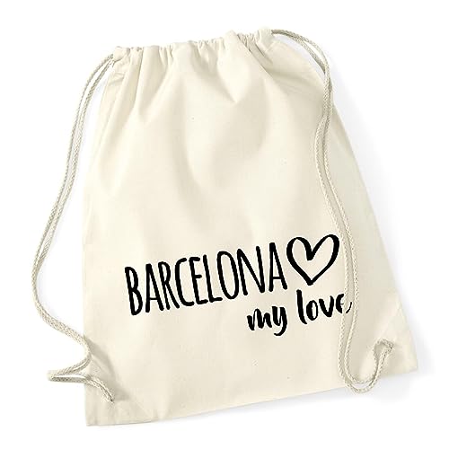 Huuraa Turnbeutel Barcelona my love Rucksack Baumwolle 12 Liter Natural für alle Fans von Barcelona Spanien Geschenk Idee für Freunde und Familie von Huuraa