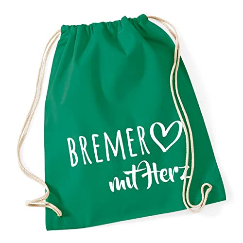 HUURAA Turnbeutel Bremer mit Herz Rucksack Baumwolle 12 Liter Kelly Green mit Motiv für die tollsten Menschen Geschenk Idee für Freunde und Familie von HUURAA