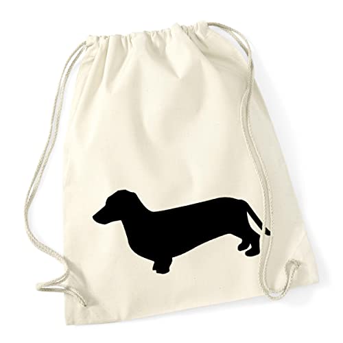 Huuraa Turnbeutel Dackel Silhouette Rucksack Baumwolle 12 Liter Natural mit Motiv für Hundefreunde Geschenk Idee für Freunde und Familie von Huuraa