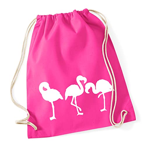 Huuraa Turnbeutel Flamingos Silhouette Rucksack Baumwolle 12 Liter Größe Fuchsia mit Motiv für alle Flamingo Fans Geschenk Idee für Freunde und Familie von Huuraa