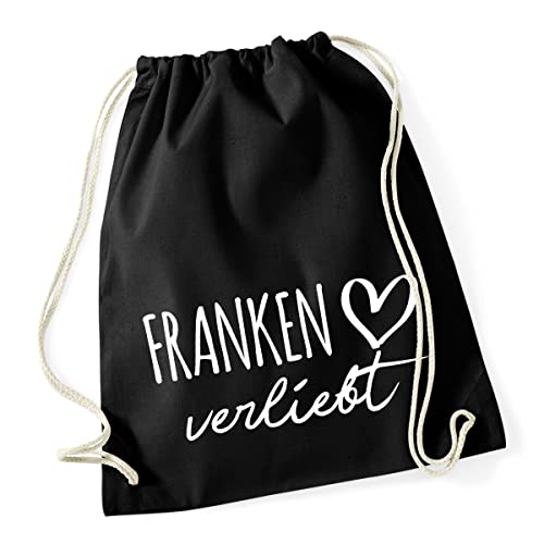 HUURAA Turnbeutel Franken verliebt Rucksack Baumwolle 12 Liter Black mit Namen deiner lieblings Region Geschenk Idee für Freunde und Familie von HUURAA