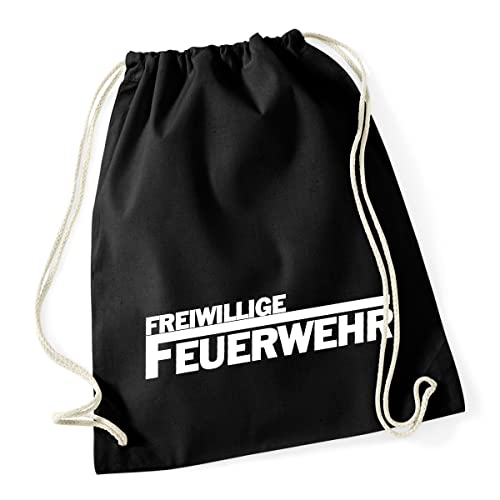 HUURAA Turnbeutel Freiwillige Feuerwehr langes F Rucksack Baumwolle 12 Liter Black mit Motiv für Lebensretter Geschenk Idee für Freunde und Familie von HUURAA