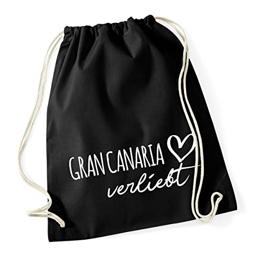 HUURAA Turnbeutel Gran Canaria verliebt Rucksack Baumwolle Black mit Namen deiner lieblings Insel Geschenk Idee für Freunde und Familie von HUURAA