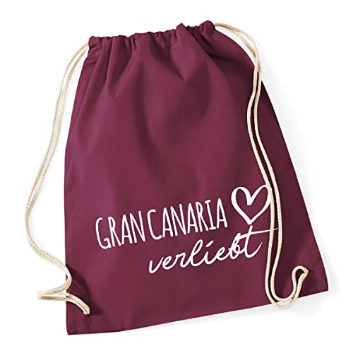 HUURAA Turnbeutel Gran Canaria verliebt Rucksack Baumwolle Burgundy mit Namen deiner lieblings Insel Geschenk Idee für Freunde und Familie von HUURAA