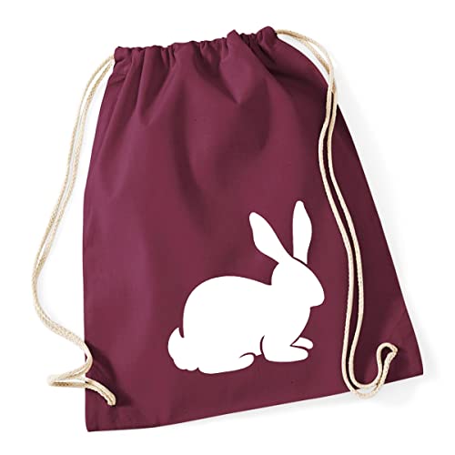 Huuraa Turnbeutel Hase Kaninchen Silhouette Rucksack Baumwolle 12 Liter Größe Burgundy mit Motiv für alle Tierfreunde Geschenk Idee für Freunde und Familie von Huuraa