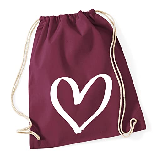 Huuraa Turnbeutel Herz Heart Rucksack Baumwolle 12 Liter Größe Burgundy mit Motiv für die tollsten Menschen Geschenk Idee für Freunde und Familie von Huuraa