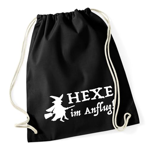 Huuraa Turnbeutel Hexe im Anflug Geschenk 12 Liter Black Baumwolle Hexe Präsent von Huuraa