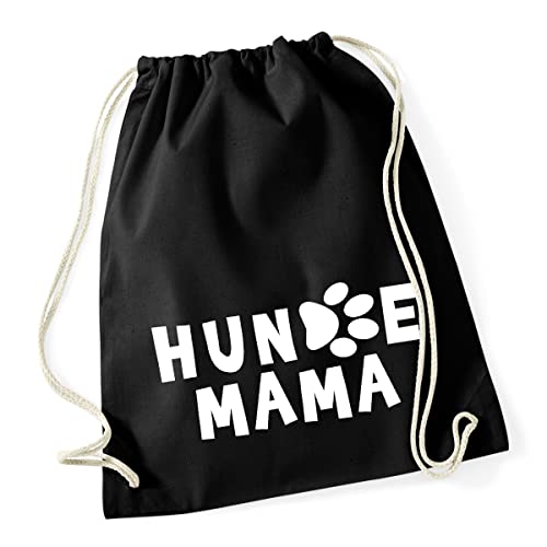 HUURAA Turnbeutel Hundemama Tapse Rucksack Baumwolle 12 Liter Black mit Motiv für alle Hundemenschen Geschenk Idee für Freunde und Familie von HUURAA