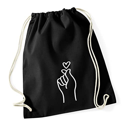 Huuraa Turnbeutel K-Pop Fingerherz Rucksack Baumwolle 12 Liter Black mit Motiv für Korean Pop Fans Geschenk Idee für Freunde und Familie von Huuraa